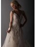 Beaded Ivory Lace Tulle Open Cross Back Wedding Dress
